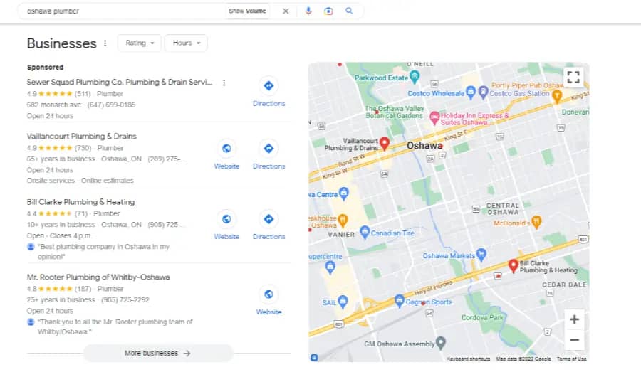 A WordPress website displaying a Google map pinpointing a business location.