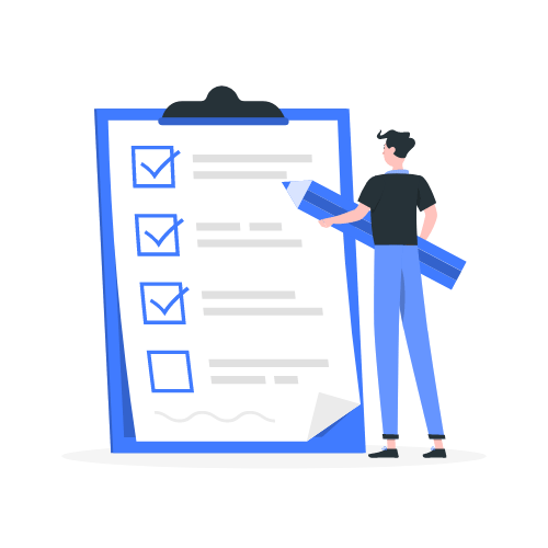 Person checking list on large clipboard illustration.