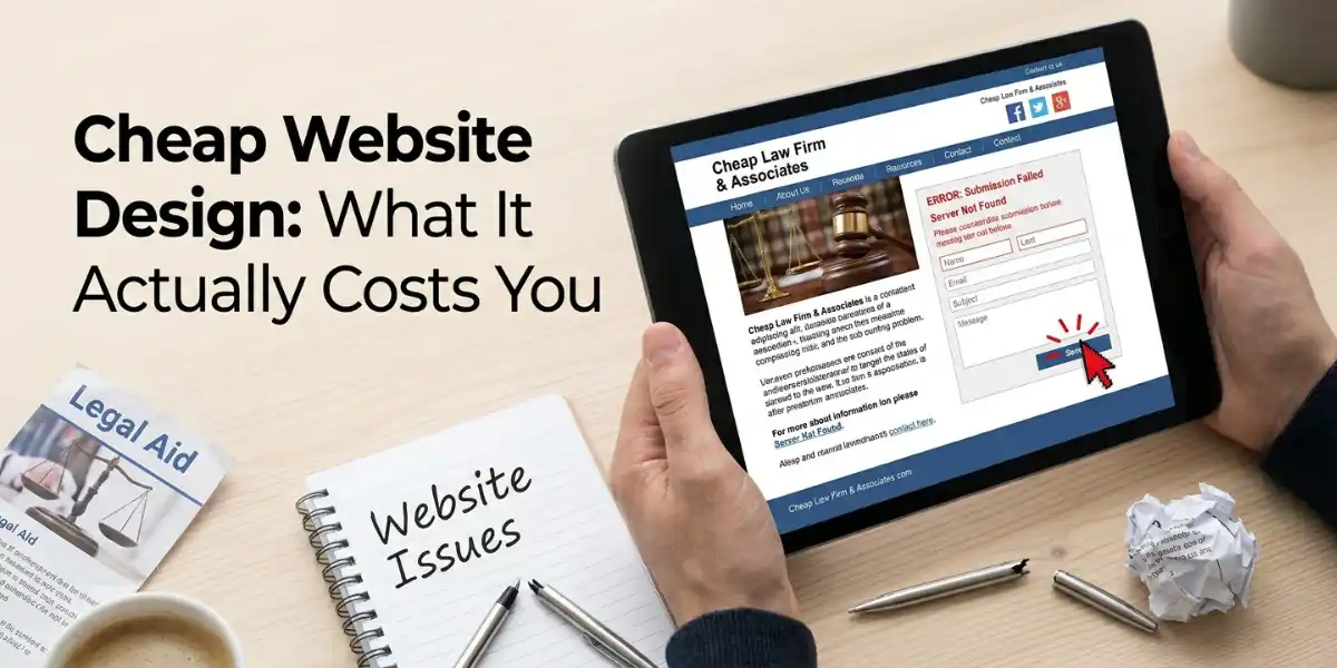 Tablet showing broken law firm website and errors