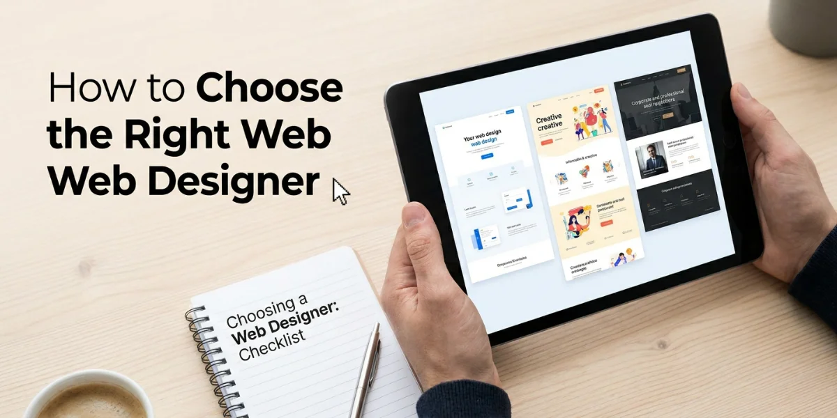Choosing the right web designer concept on tablet